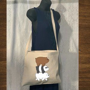 We Bear Bear Cute Crossbody Messenger Canvas Tote Bag with Long Straps